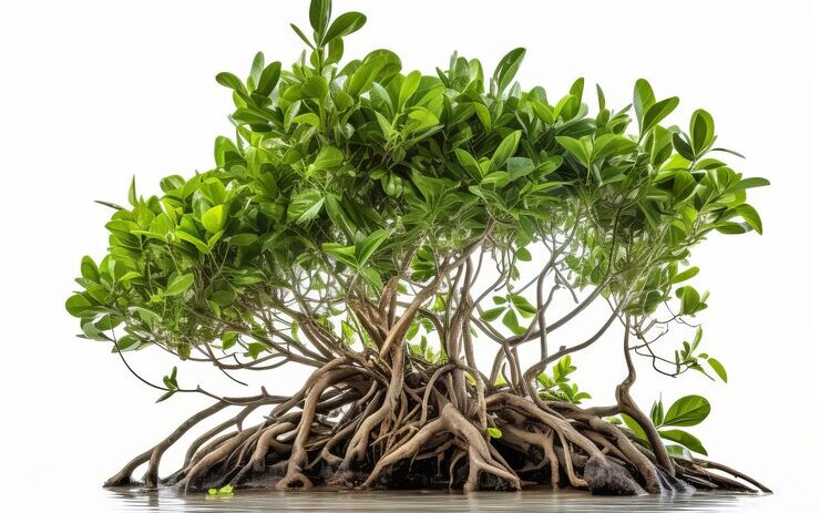 Mangrove with aerial root system in shallow water